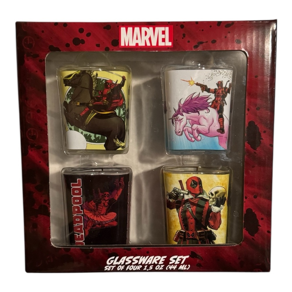 Marvel Deadpool Shot Glass Glassware Collectible Set Of 4